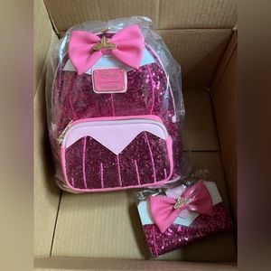 NWT- Sleeping Beauty Aurora Sequin Loungefly Mini Backpack & Matching Wallet